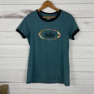 NIKE Women's Ringer Tee‎ Teal Embroidered T-Shirt Womens Sz XS